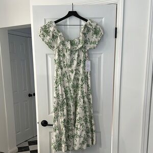 Rachel Parcell White and Green Puff Sleeve Sundress